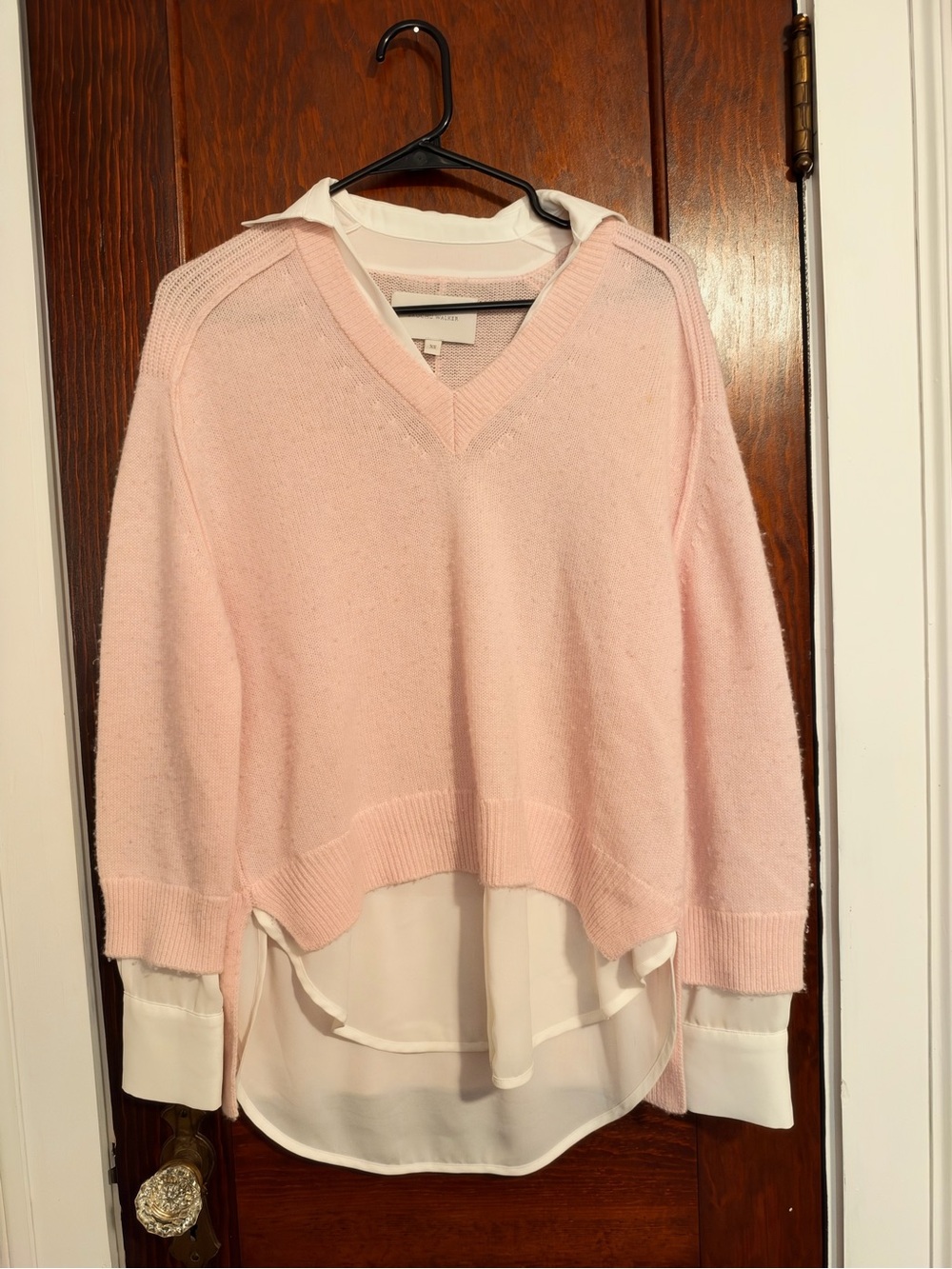 Brochu Walker Pale Pink V-Neck Sweater with Faux Blouse